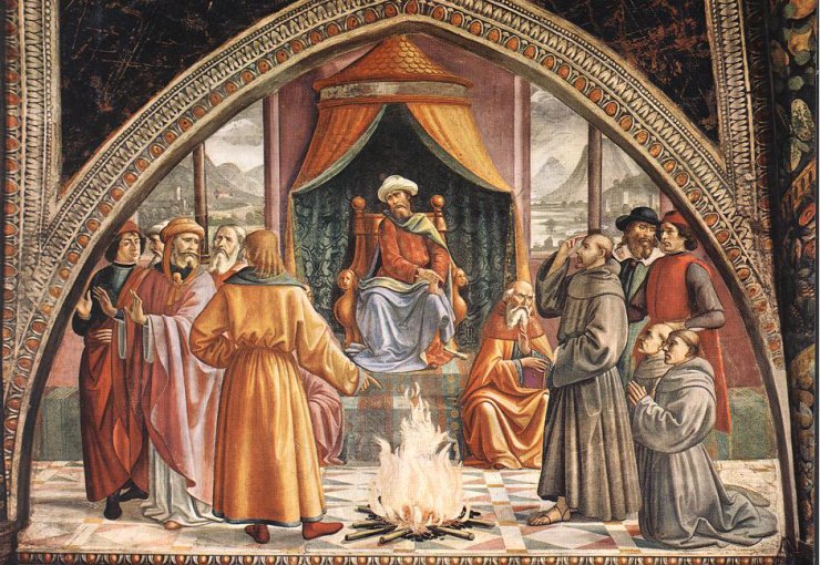 Ghirlandaio, Domenico  1449-1494 - GHIRLANDAIO TRIAL BY FIRE, CAPPELLA SASSETTI, S.TRINITA, FIR.JPG