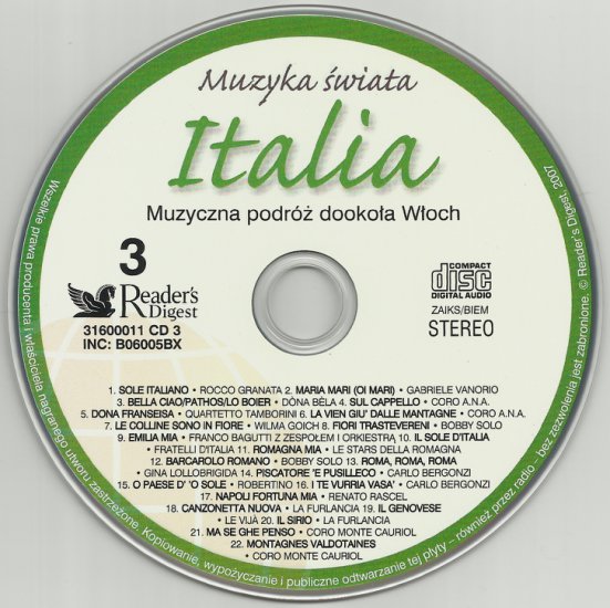 CD 3-Muzyczna podróż dookoła Włoch - Muzyka świata-Italia-cd.3-Muzyczna podróż dookoła Włoch.jpg