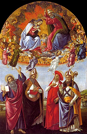 Botticelli Alessa... - 27.Coronacin de la Virgen con los cuatro santos. ... Juan Evangelista, San Agustn, San Jernimo y San.jpg