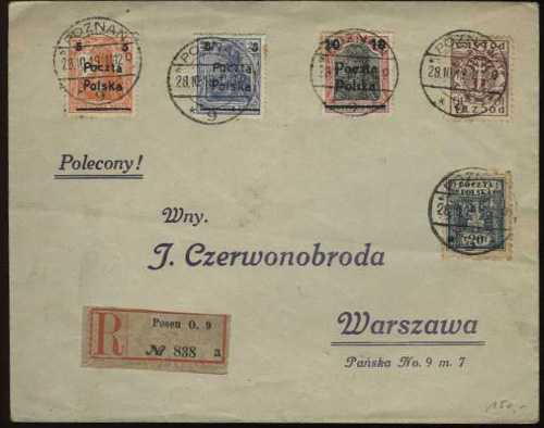 FDC - 1919 list polecony z Poznania 28.10.19 do firmy filatelistycznej w Warszawie.jpg
